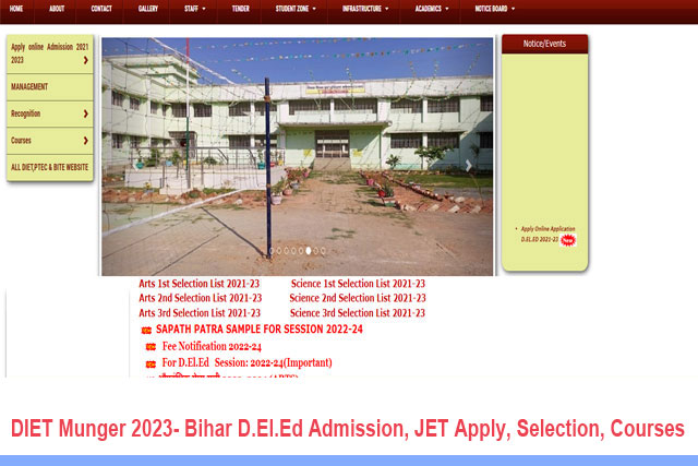 DIET Munger 2023- Bihar D.El.Ed Admission, JET Apply, Selection, Courses